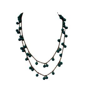 Turquoise Beaded Necklace Southwest Western Jewelry Gold Tone 24" Chain Vintage